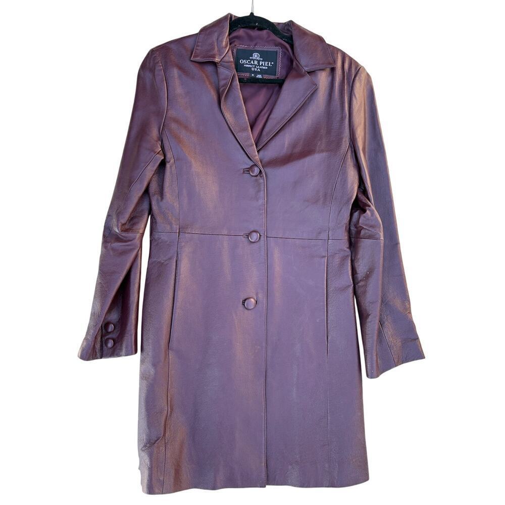 Women’s M Vintage Oscar Piel Burgundy Leather Coat Festival Ready
